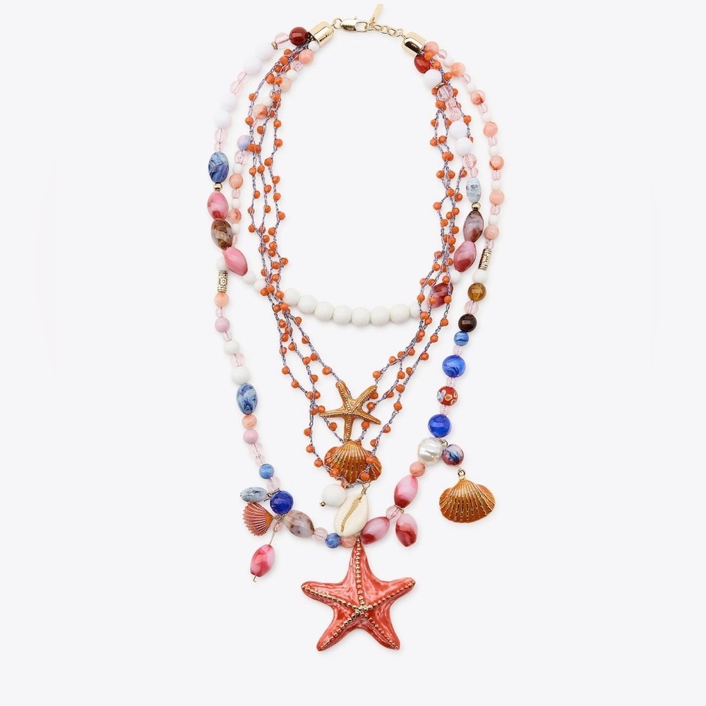 NWOT. Zara Multicolored Multi-Strand Marine Charm Bead Necklace.